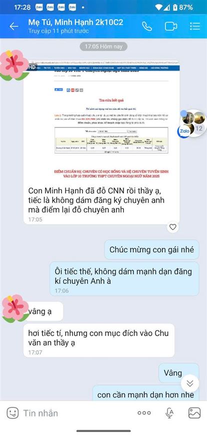Chúc mừng Minh Hạnh đỗ Chuyên Ngoại Ngữ - Hà Nội!