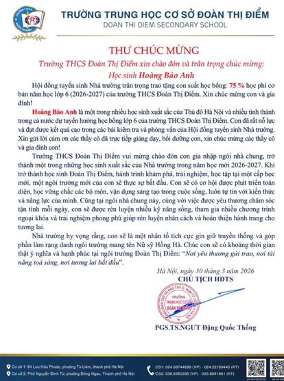 Bảo Anh tỏa sáng với thành tích đỗ Đoàn Thị Điểm, Nguyễn Tất Thành và học bổng 75%!