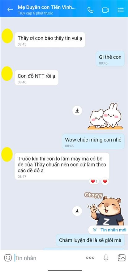 Thành tích của các con đỗ NTT