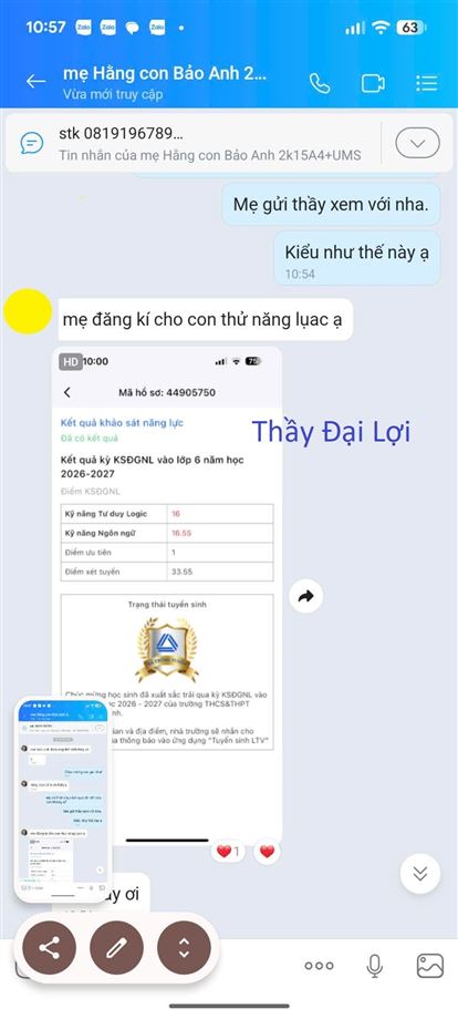 Chúc mừng Bảo Anh đậu Lương Thế Vinh