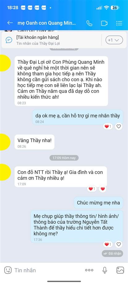 Chúc mừng Quang Minh đậu NTT