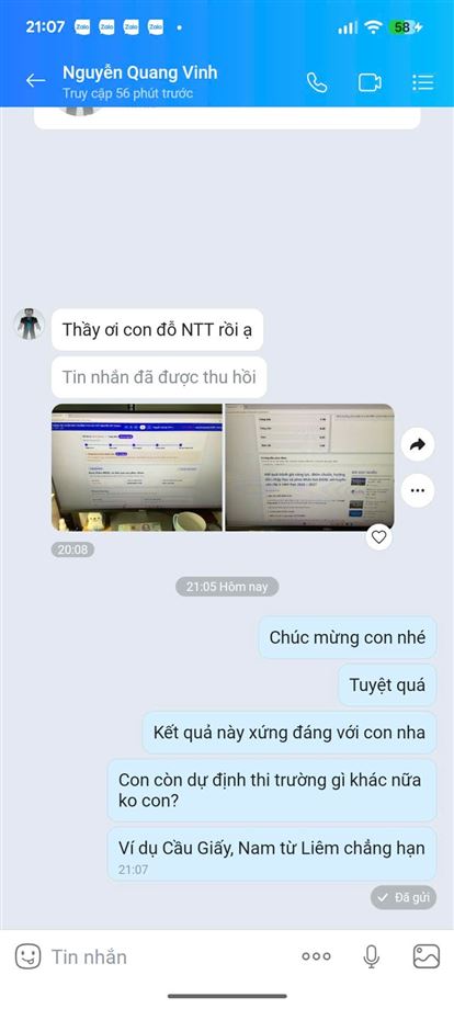 Chúc mừng Vinh đậu NTT