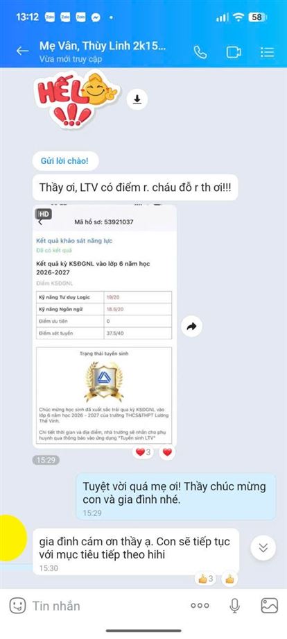 Thùy Linh đậu Lương Thế Vinh