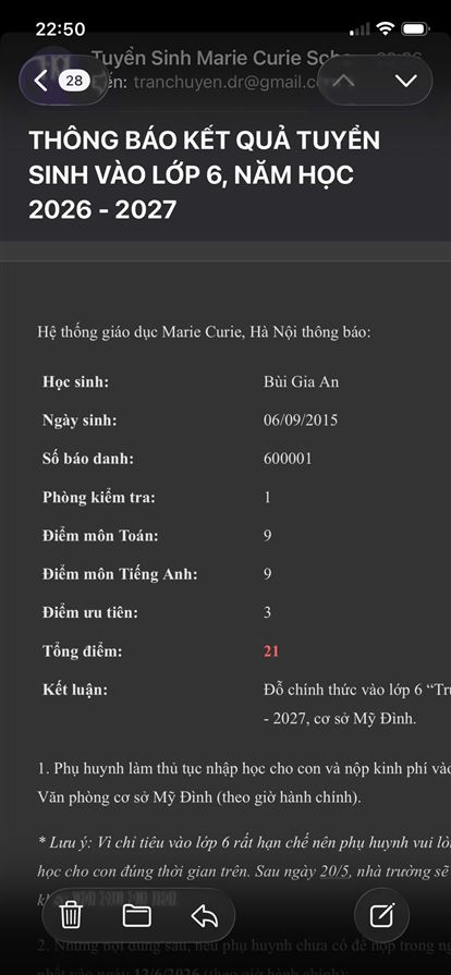 Thầy chúc mừng Gia AN đỗ trường CLC mong ước