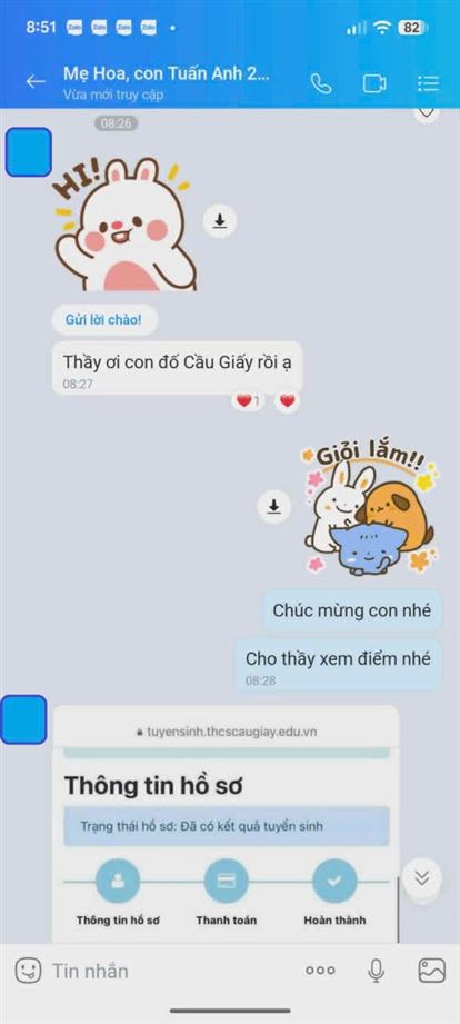 Chúc mừng Tuấn Anh đã đậu Cầu Giấy và Nguyễn Tất Thành