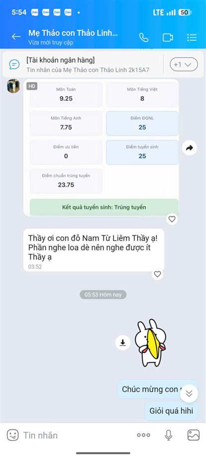 Chúc mừng Thảo Linh đậu Nam Từ Liêm