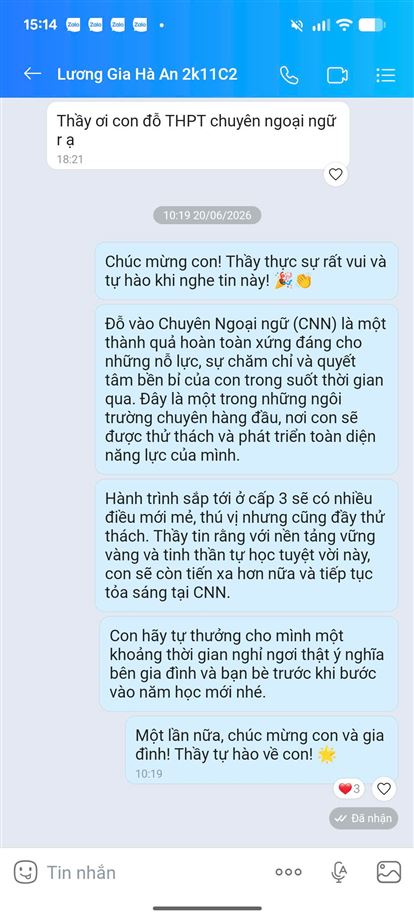 Chúc mừng Hà An đã xuất sắc đỗ vào THPT Chuyên Ngoại ngữ