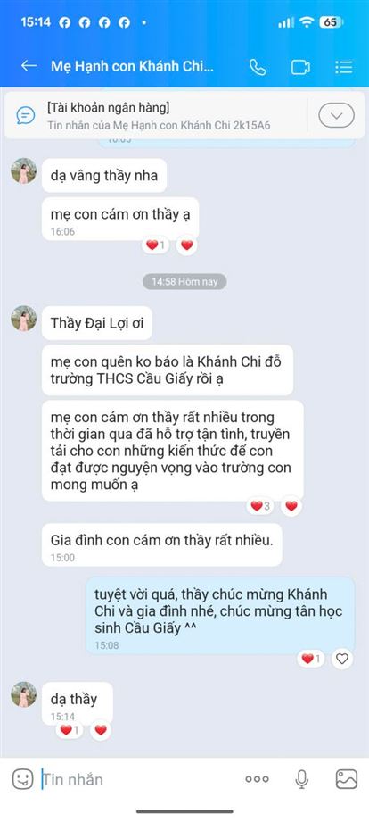 Chúc mừng Khánh Chi đỗ Cầu Giấy 