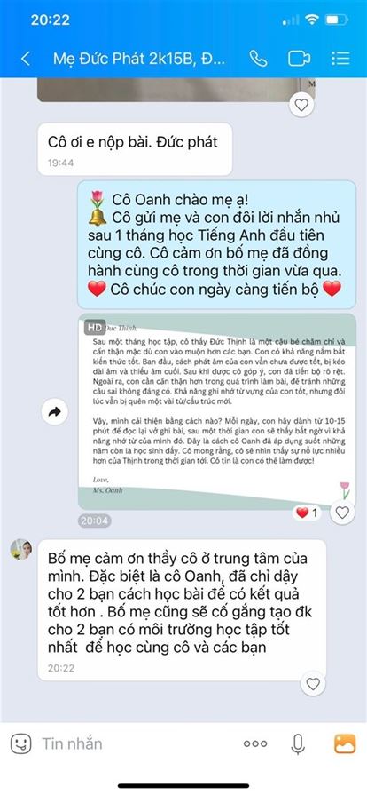 Phản hồi của phụ huynh khi con theo học giáo viên tại trung tâm của thầy Lợi