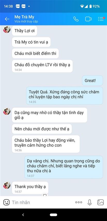 Cảm nhận của phụ huynh khi học tại trung tâm thầy Lợi - con đỗ vào trường chuyên LTV!