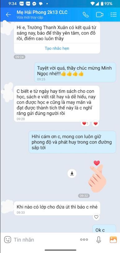 Chúc mừng con Minh Ngọc A  đã đạt điểm cao trong kì thi đầu vào Trường Thanh Xuân