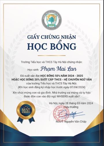 Chúc mừng con Mai Lan đạt được học bổng