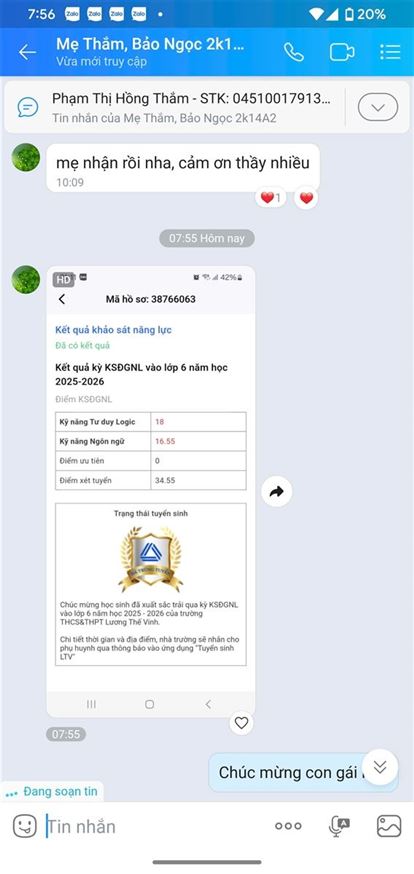 Chúc mừng Bảo Ngọc đỗ THCS Lương Thế Vinh!