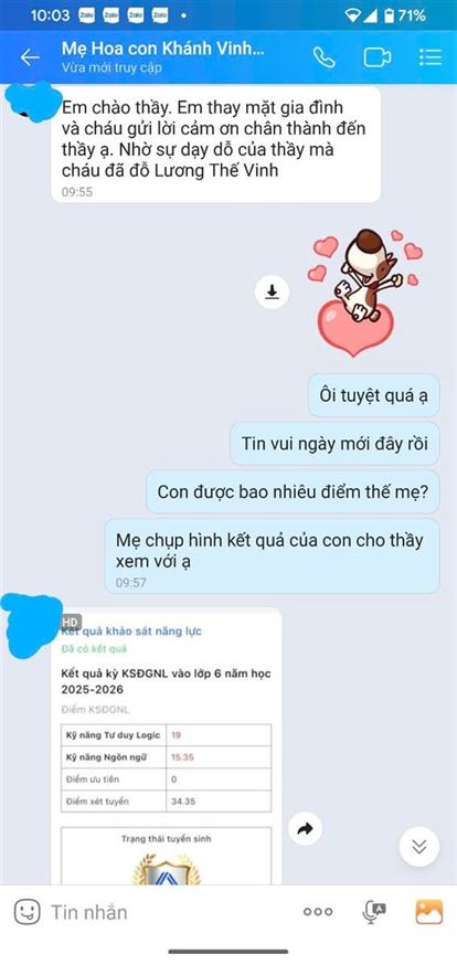 Chúc mừng Khánh Vinh đỗ THCS Lương Thế Vinh!