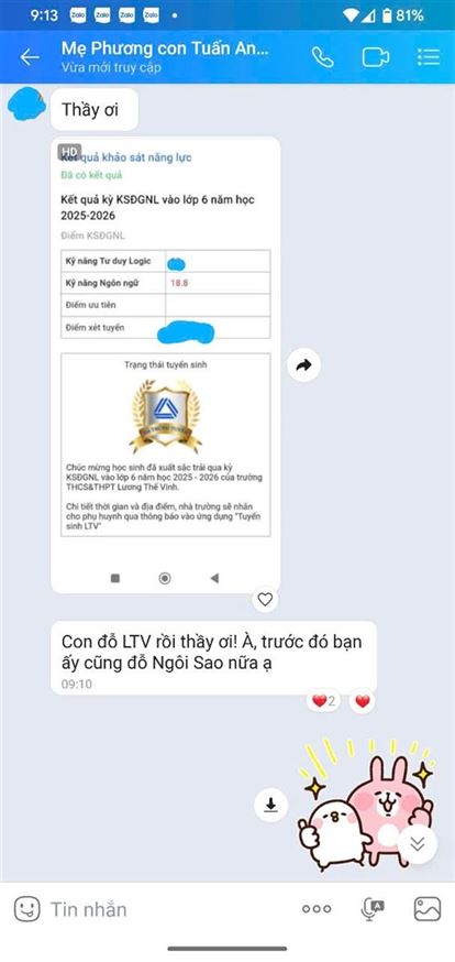 Chúc mừng Tuấn Anh đỗ THCS Lương Thế Vinh!