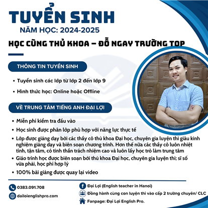 Thầy Lợi tuyển sinh năm học 2024-2025  - Các bạn đăng kí nhận kiểm tra kiến thức miễn phí tại đây nhé!