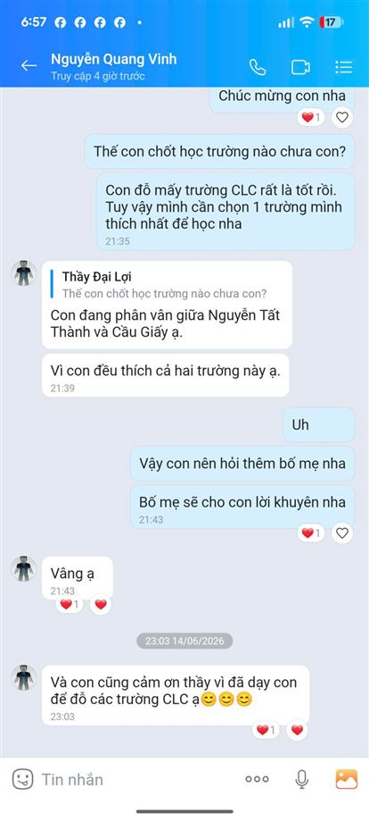 Chúc mừng Quang Vinh đỗ Cầu Giấy + Nguyễn Tất Thành
